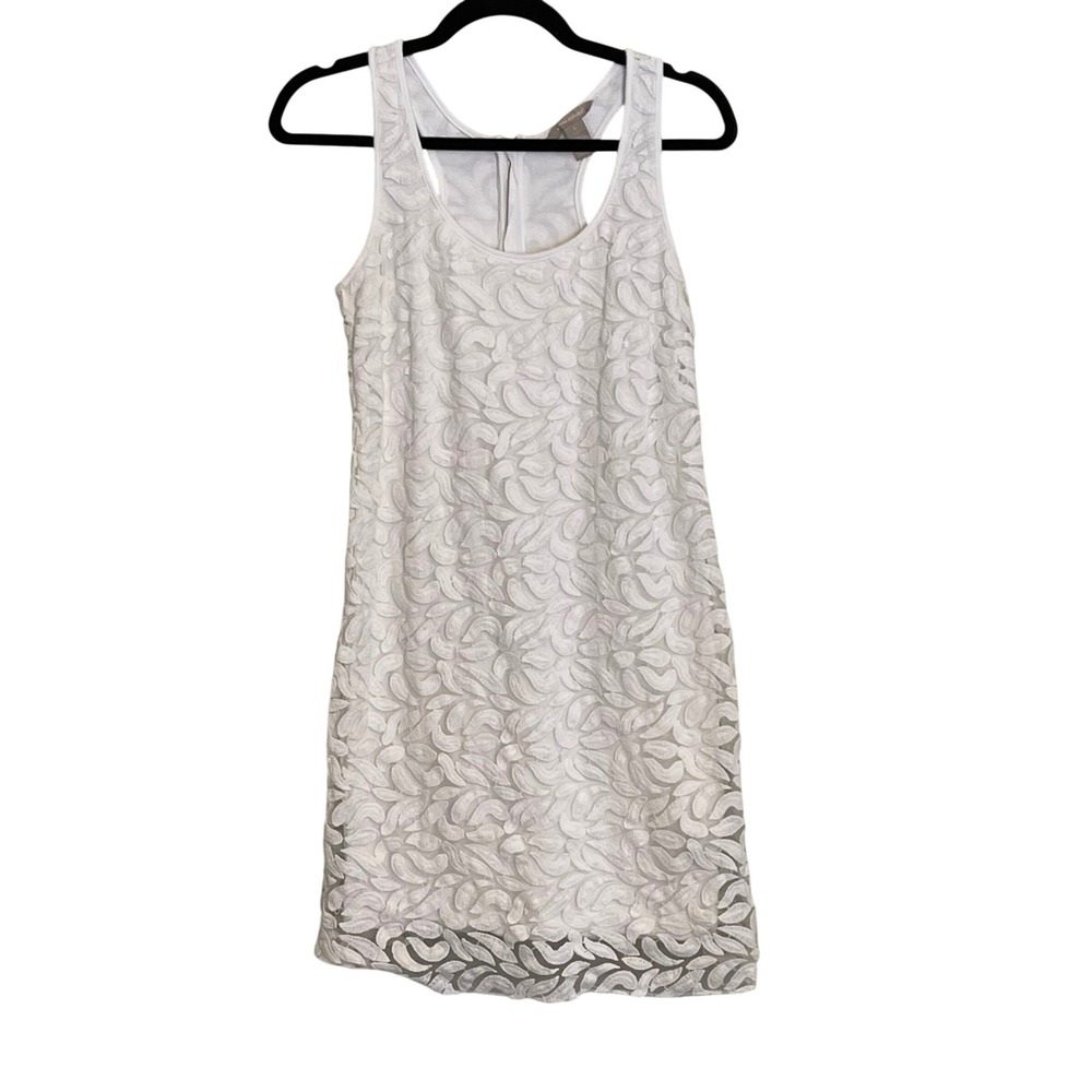 Banana Republic Womens‎ White Leaf Embroidered Racerback Shift Mini Dress Size 6